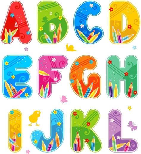 Alphabet background template colorful text fonts pencils decor Free ...