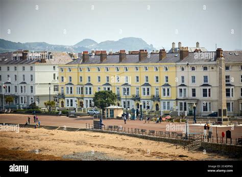 Llandudno, North Wales, seafront promenade Merrion Hotel on the beach ...