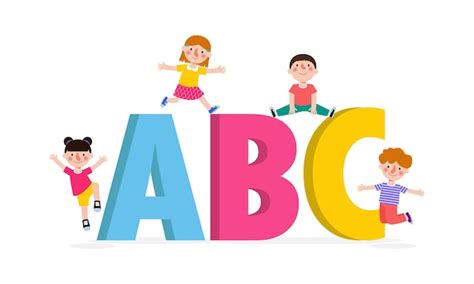 Premium Vector | Cartoon children with abc letters school kids with abc child with abc letters ...