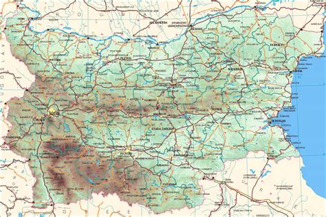 Mapa de elevación detallada de Bulgaria con los caminos | Bulgaria | Europa | Mapas del Mundo