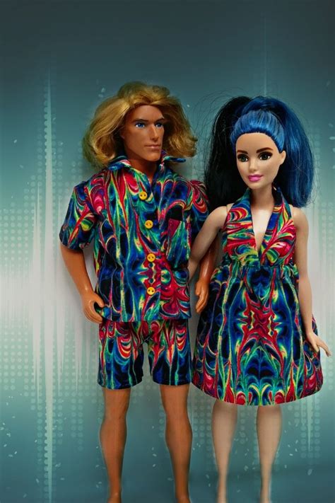 Ken and Curvy Barbie are wearing matching outfits. Ken is sporting a ...