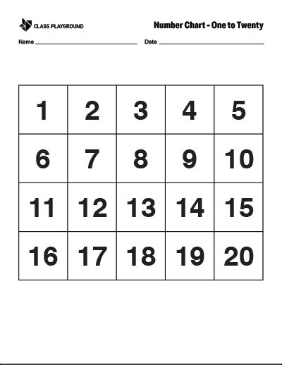 Printable Number Chart 1-20 - Class Playground