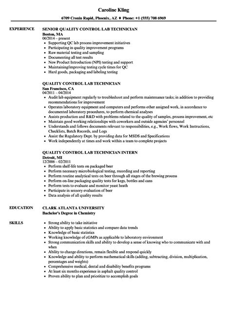 Quality Control Lab Technician Resume Samples | Velvet Jobs