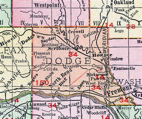 Dodge County, Nebraska, map, 1912, Fremont, Hooper, North Bend ...