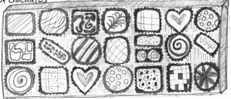 box of chocolates | Chocolate drawing, Draw a box, Sketch notes