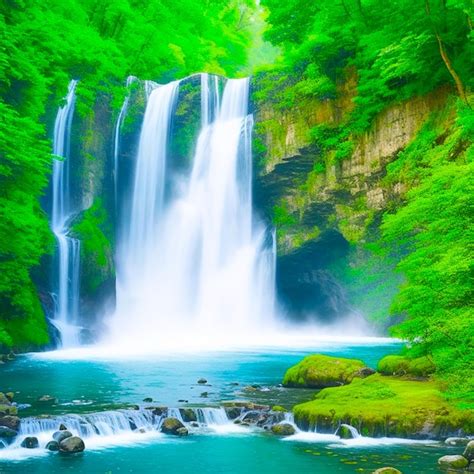 Premium AI Image | A tranquil scene of the majestic waterfall in the forest generated by AI