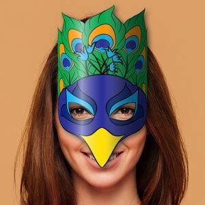 Peacock Mask Printable, Paper DIY for Kids and Adults. PDF Template ...