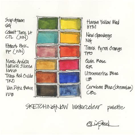 My basic 12 colour palette (used in my Watercolour course) - Liz Steel : Liz Steel