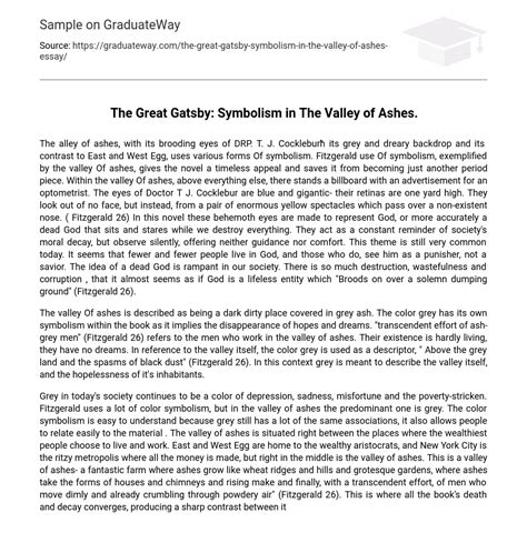 ⇉The Great Gatsby: Symbolism in The Valley of Ashes. Analysis Essay Example | GraduateWay