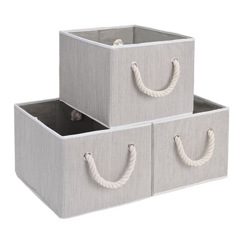 Foldable Fabric Storage Boxes with Handles, Bamboo Style, 3-Pack, Extra Large, Gray, 12.0''x17.1 ...