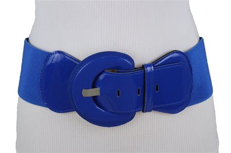 Women Royal Cobalt Blue Wide Stretch Fabric High Waist Hip Fashion Belt M L XL - Belts