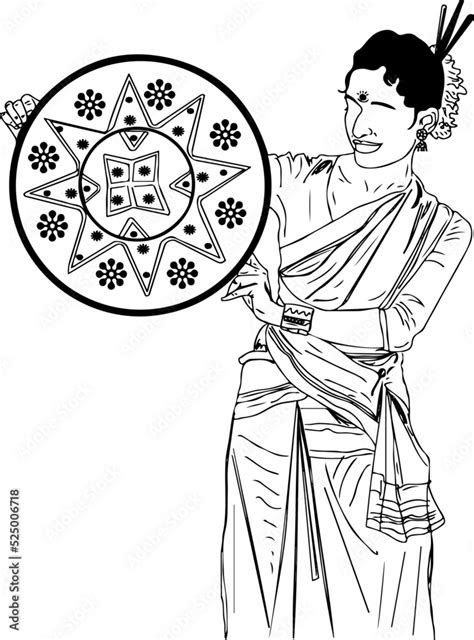 Assamese folk dance stock image vector, assamese dance sketch drawing ...