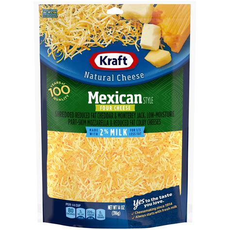 Kraft Mexican Style Four Cheese Blend Shredded Cheese with 2% Milk, 14 oz Bag - Walmart.com ...