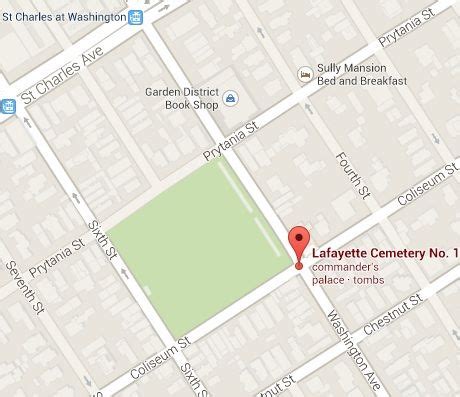 a map with the location of lafayette cemetery