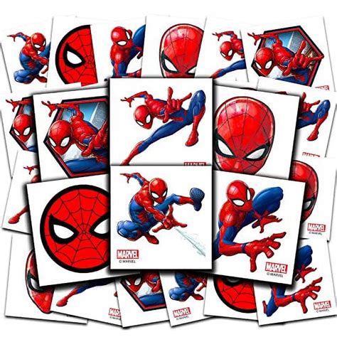 Marvel Spider-Man Tattoos Party Favors Bundle ~ 70+ Pre-Cut Individual 2" x 2" Spiderman ...