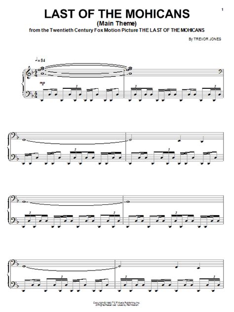 The Last Of The Mohicans (Main Theme) sheet music by Trevor Jones (Piano, Vocal & Guitar (Right ...