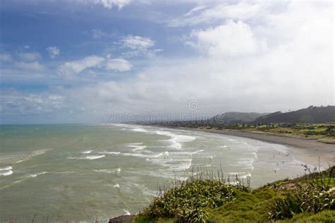 View of Muriwai Beach, North Island, New Zealand Stock Photo - Image of ...