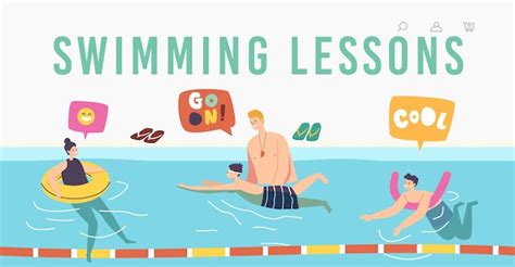 Premium Vector | Swimming Lessons Landing Page Template. Coach Teaching Kids Characters in Pool ...