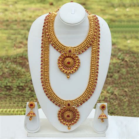 Amazing Bridal Gold Plated Long Haram Wedding Necklace with Jhumki Ear ...