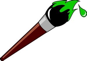 Art Clipart Image - Artists Paintbrush with Green Paint Dripping from the Brush