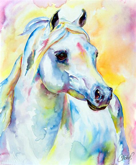 White Horse Portrait Painting by Christy Freeman