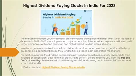 PPT - Highest Dividend Paying Stocks In India For 2023 PowerPoint Presentation - ID:11870060