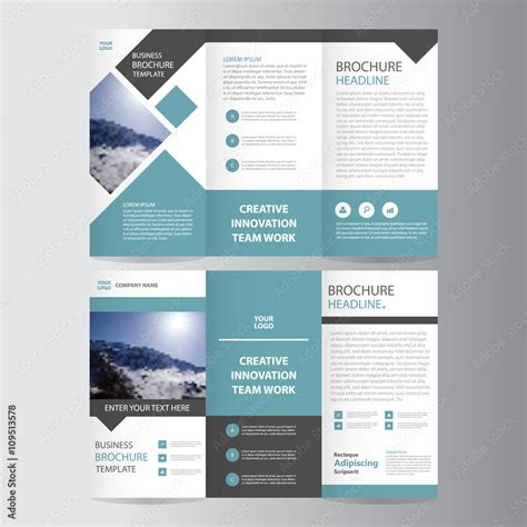 Blue square vector trifold business Leaflet Brochure Flyer template design set Stock Vector ...