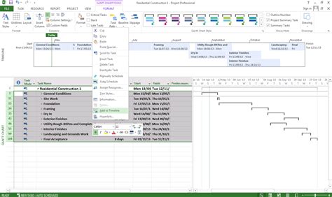 Using the Timeline feature in MS Project