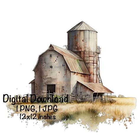 Rustic Old Barn and Silo Farm Barn Silo Boys Girls Clipart Wall Art ...