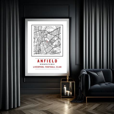 Liverpool Stadium Print, Anfield Stadium Map Print , Stadium Wall Art ...