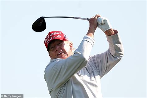 Donald Trump takes VERY bad swing and sends golf ball flying off-course in LA | Daily Mail Online