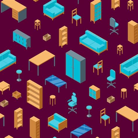 Premium Vector | Office furniture seamless pattern background isometric ...