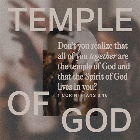 1 Corinthians 3:16 Do you not know that you are God’s temple and that God’s Spirit dwells in you ...