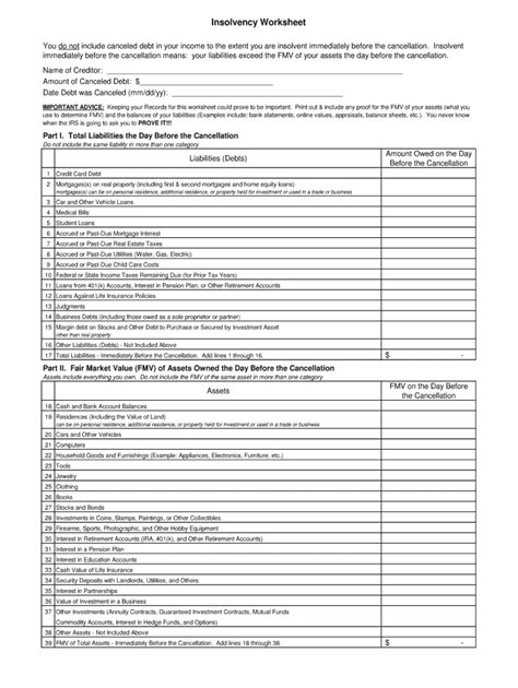 Form 982 Insolvency Worksheet — db-excel.com