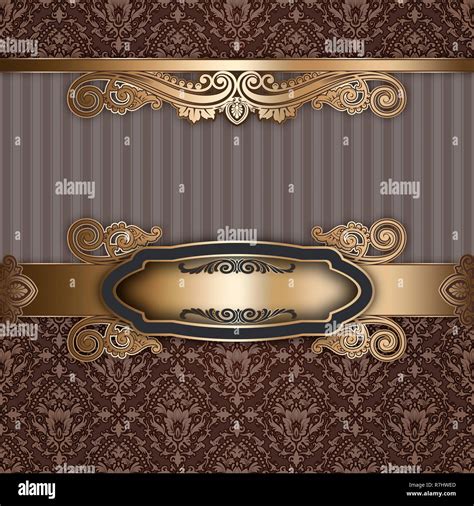 Vintage background with elegant ornament, decorative golden border and ...