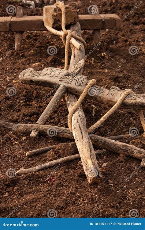 Traditional Wooden Plough with Carvings and Rope Stock Image - Image of ...