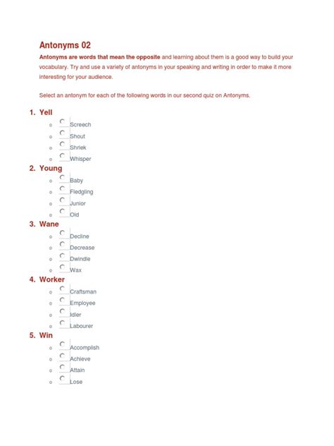 Antonyms 02 | PDF