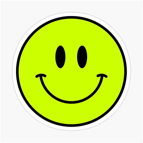 a green smiley face sticker on a white background with black outline ...