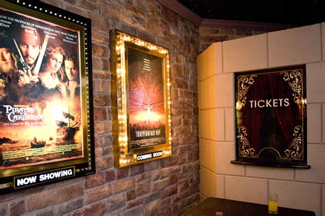 Theater Room - Entry With Light Up Movie Poster Cases and Ticket Booth ...