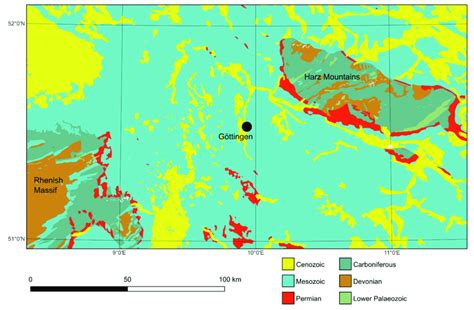 Geological map showing the location of the Harz Mountains, where the... | Download Scientific ...