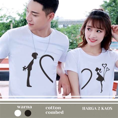 Jual kaos couple lucu baju pasangan copel gambar hati love pria wanita siluet love | Shopee ...