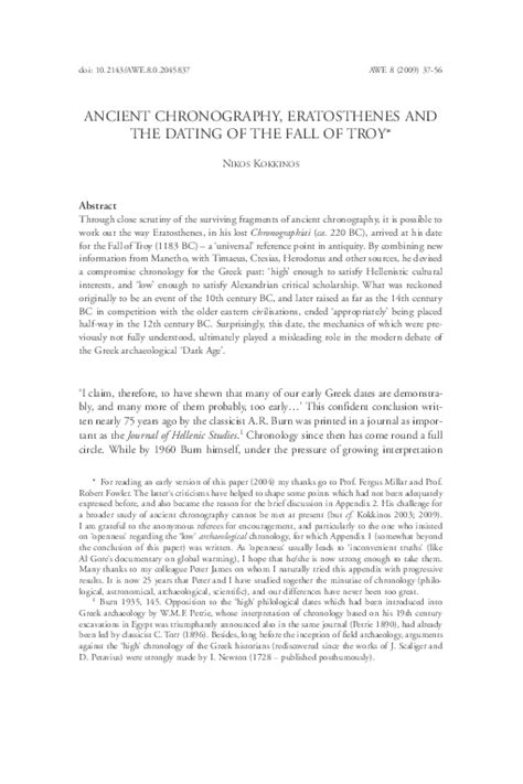 (PDF) Ancient Chronography, Eratosthenes and the Dating of the Fall of Troy | Nikos Kokkinos ...