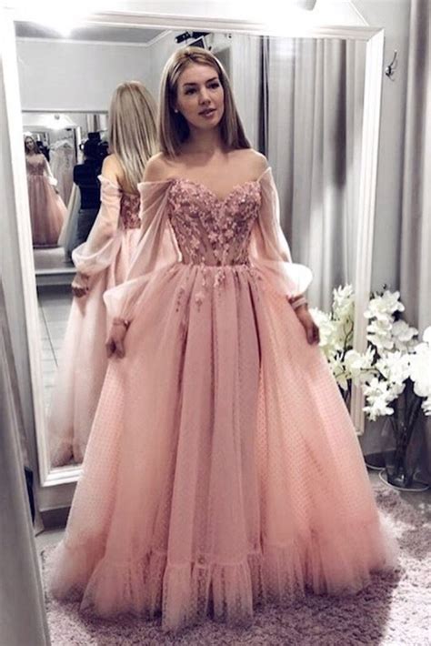 Pink New Prom Dresses Long Sleeves Ball Gown With Applique&Beads Quinceanera Dress N1641 | Prom ...