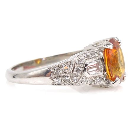 2.03 Carat Oval Cut Orange Sapphire in Art Deco Style Ring in Platinum – A.J. Martin