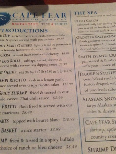 Menu at Cape Fear Seafood Company pub & bar, Wilmington, College Rd #5