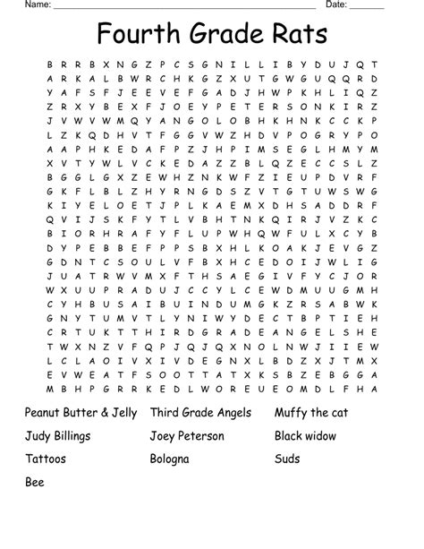 Fourth Grade Rats Word Search - WordMint