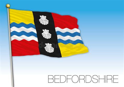 Bedfordshire Flag Textile Cloth Fabric Waving on the Top Sunrise Mist Fog Stock Illustration ...