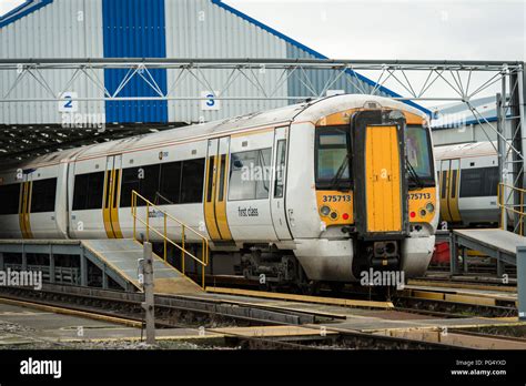 Class 375 passenger train in Southeastern livery in a railway depot in ...