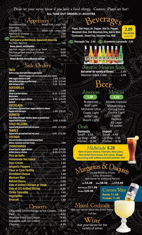 Menu at Agaves Mexican Grill restaurant, Henderson