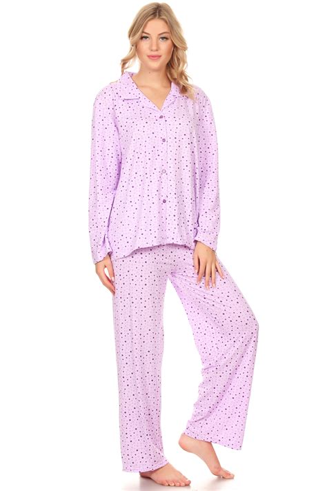 Z2151 Womens Sleepwear Pajamas Woman Long Sleeve Button Down set Purple XL - Walmart.com